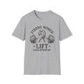 Strong Women Lift Each Other Up – Vintage Clasped Hands & Barbell T-Shirt