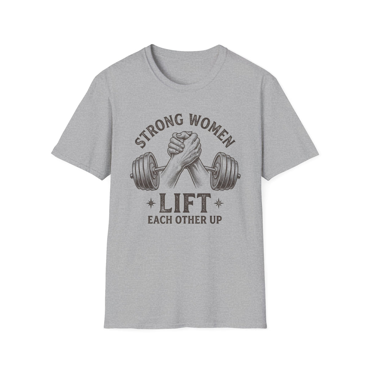 Strong Women Lift Each Other Up – Vintage Clasped Hands & Barbell T-Shirt