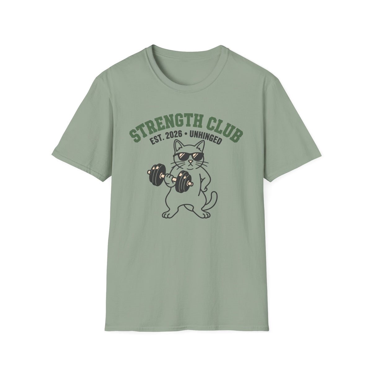 Strength Club, Unhinged – Vintage Dumbbell Cat Gym T-Shirt