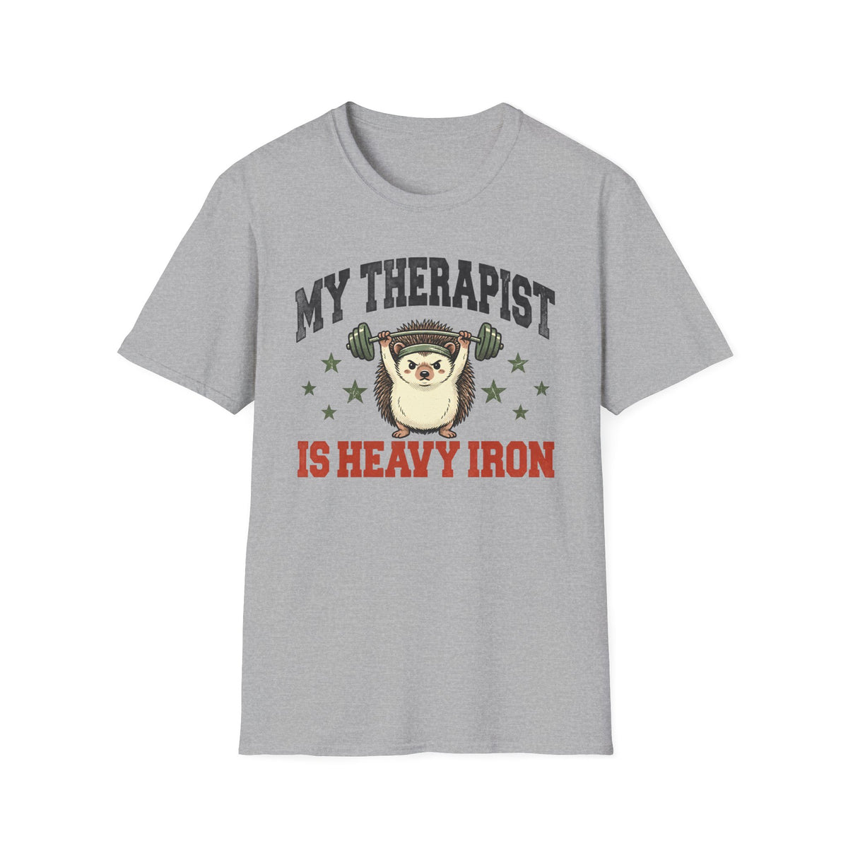 My Therapist Is Heavy Iron – Vintage Weightlifting Hedgehog Gym T-Shirt