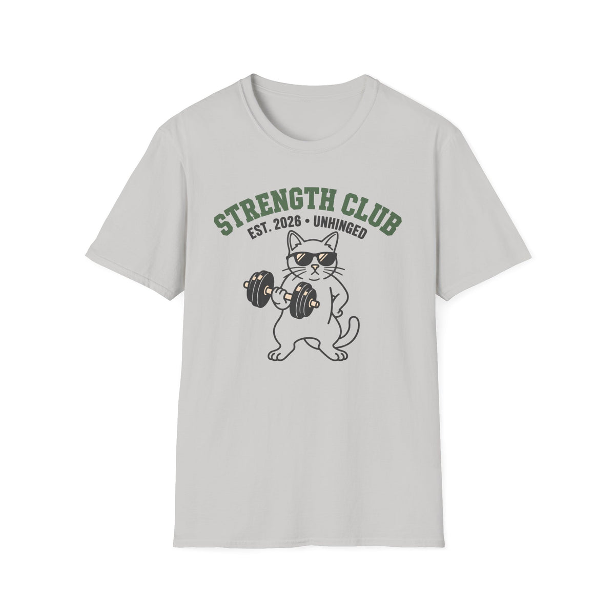 Strength Club, Unhinged – Vintage Dumbbell Cat Gym T-Shirt