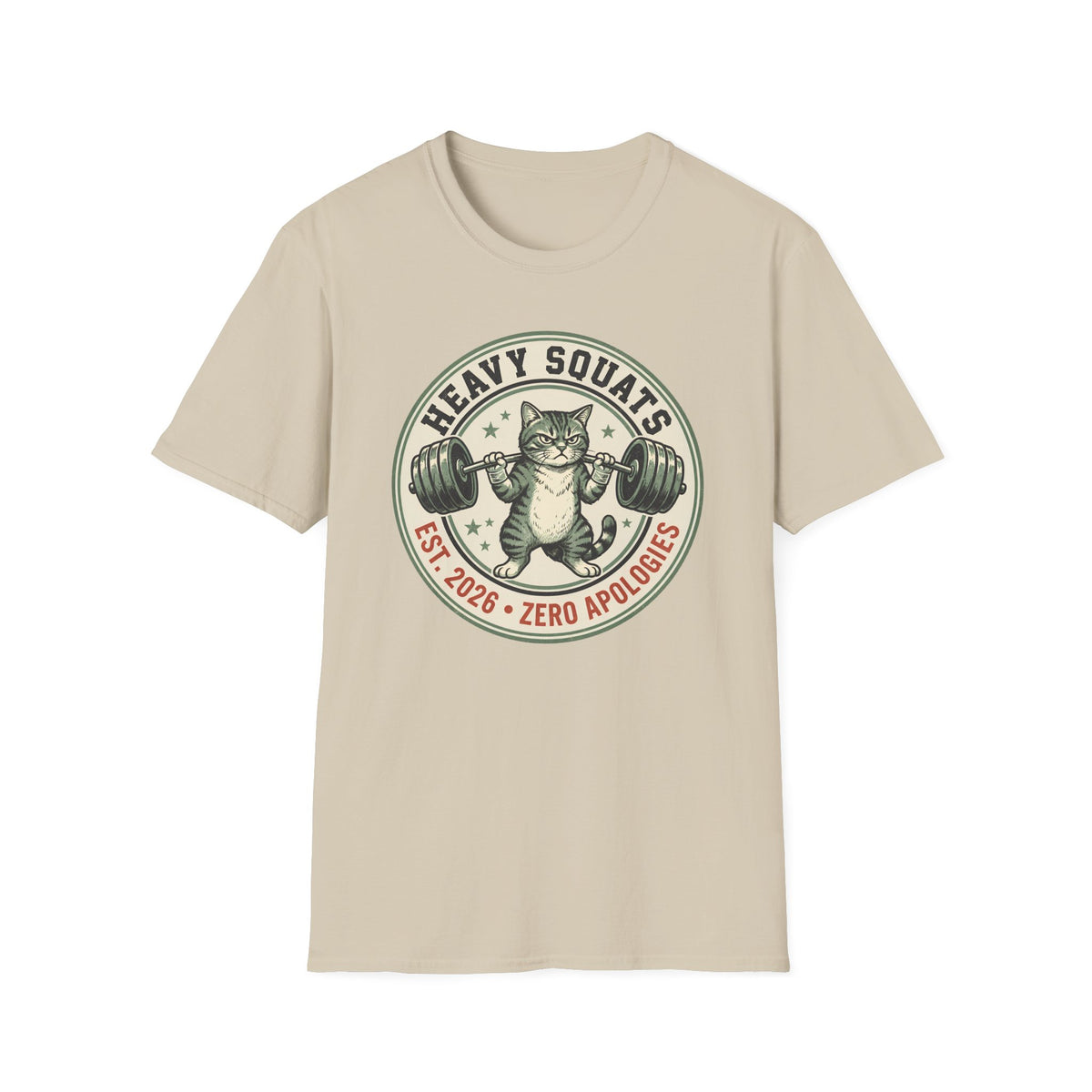 Heavy Squats, Zero Apologies – Vintage Weightlifting Cat Gym T-Shirt