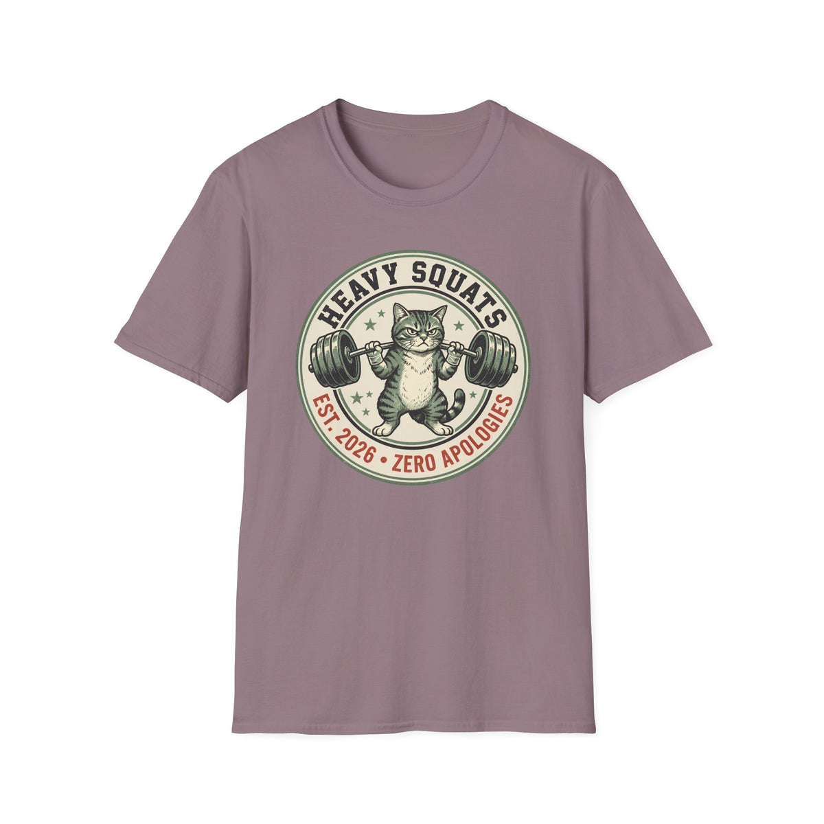 Heavy Squats, Zero Apologies – Vintage Weightlifting Cat Gym T-Shirt