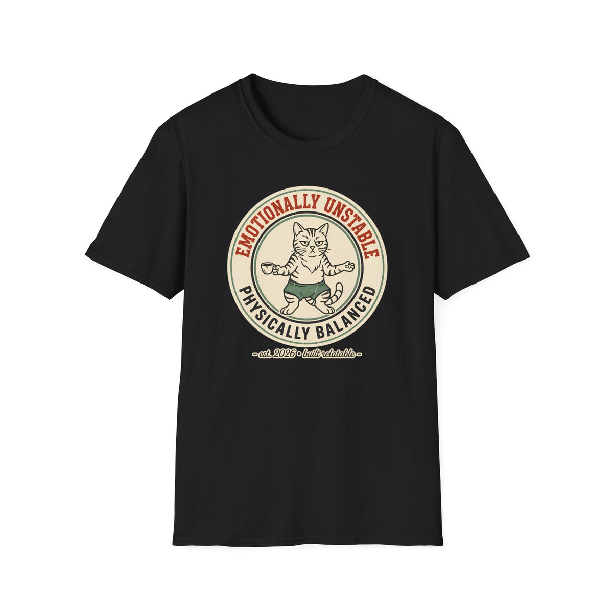 Emotionally Unstable, Physically Balanced – Vintage Yoga Cat T-Shirt
