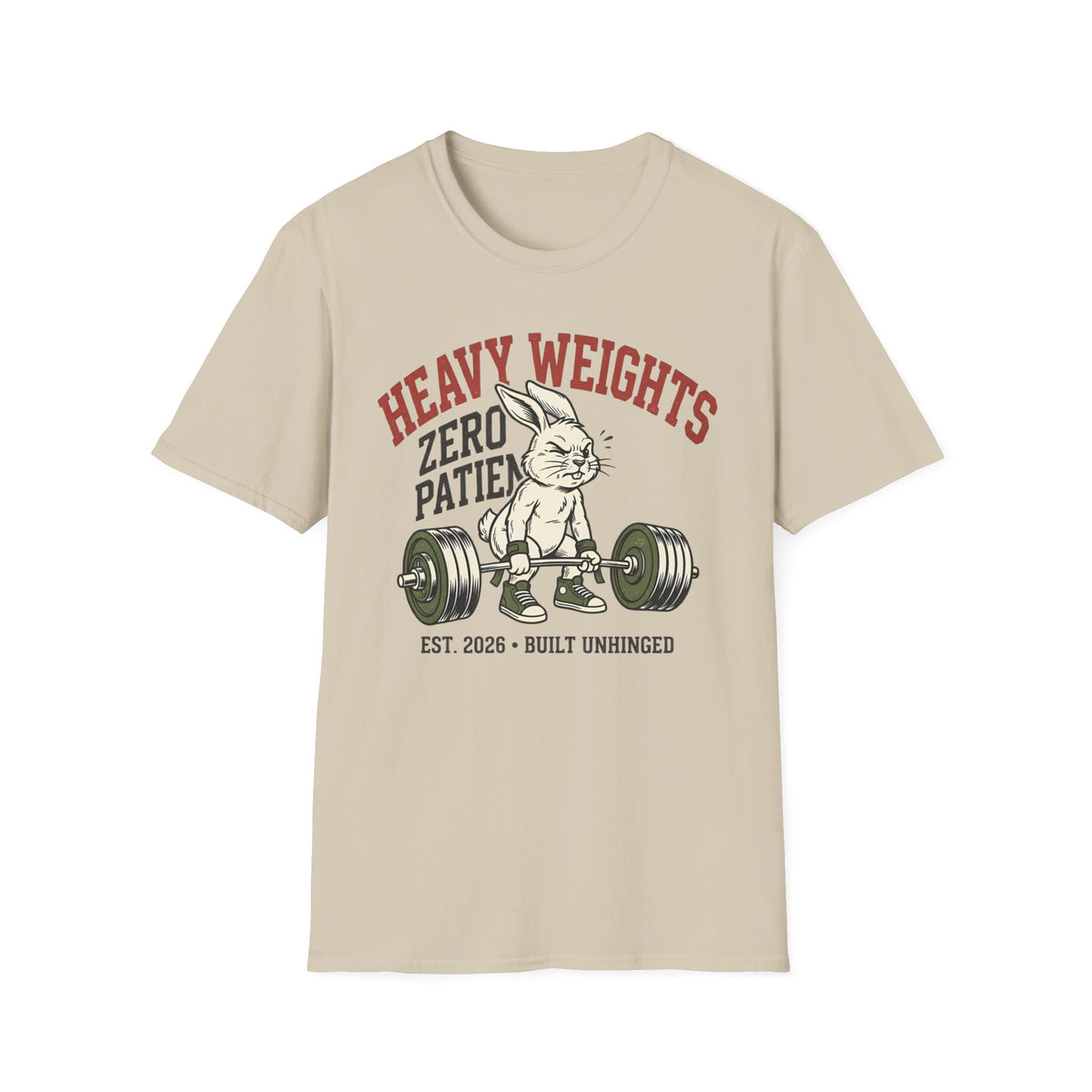 Heavy Weights. Zero Patience. – Vintage Weightlifting Rabbit T-Shirt