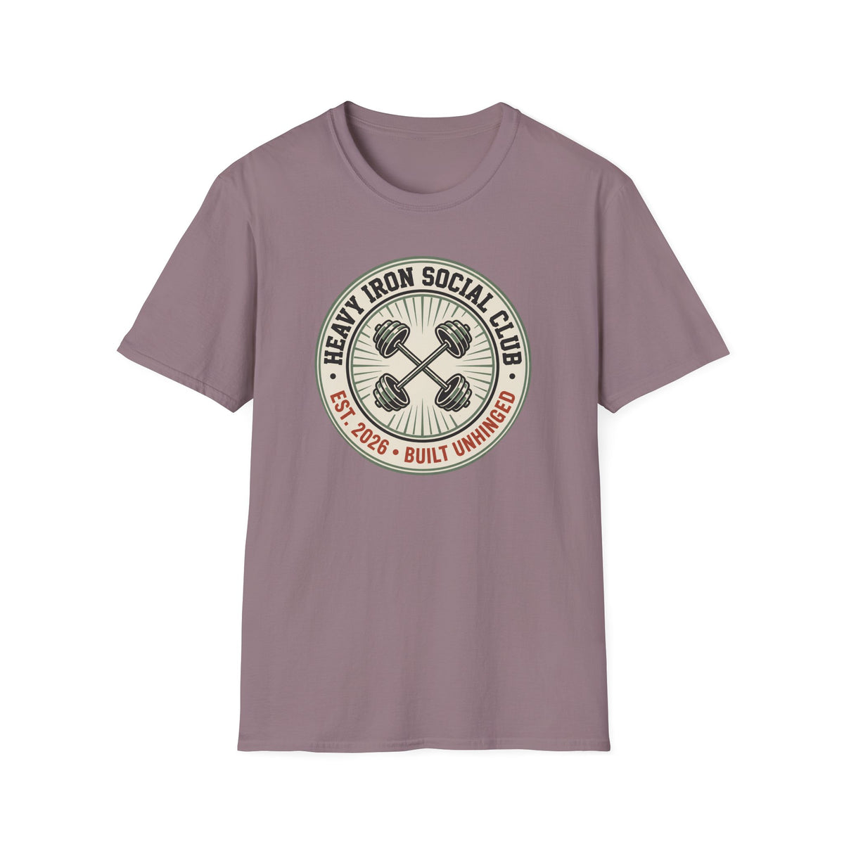 Heavy Iron Social Club, Built Unhinged – Vintage Dumbbell Gym T-Shirt