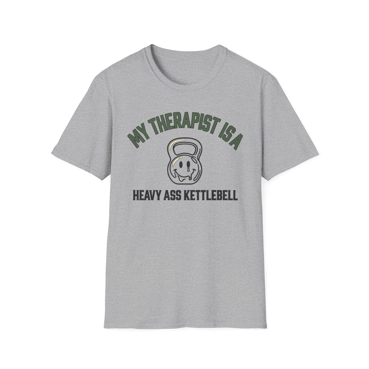 My Therapist Is a Heavy Ass Kettlebell – Melting Smiley Gym T-Shirt