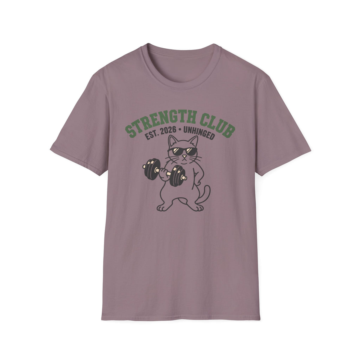 Strength Club, Unhinged – Vintage Dumbbell Cat Gym T-Shirt