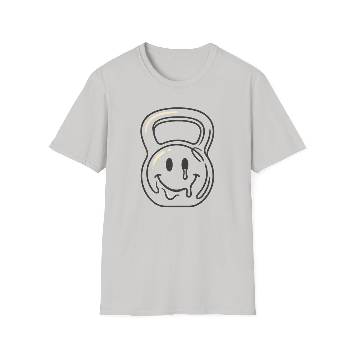 Melting Smiley Kettlebell – Minimalist Gym T-Shirt