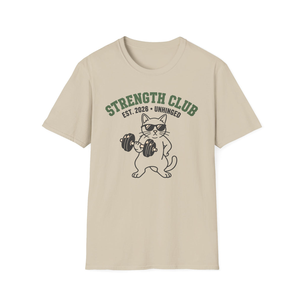 Strength Club, Unhinged – Vintage Dumbbell Cat Gym T-Shirt