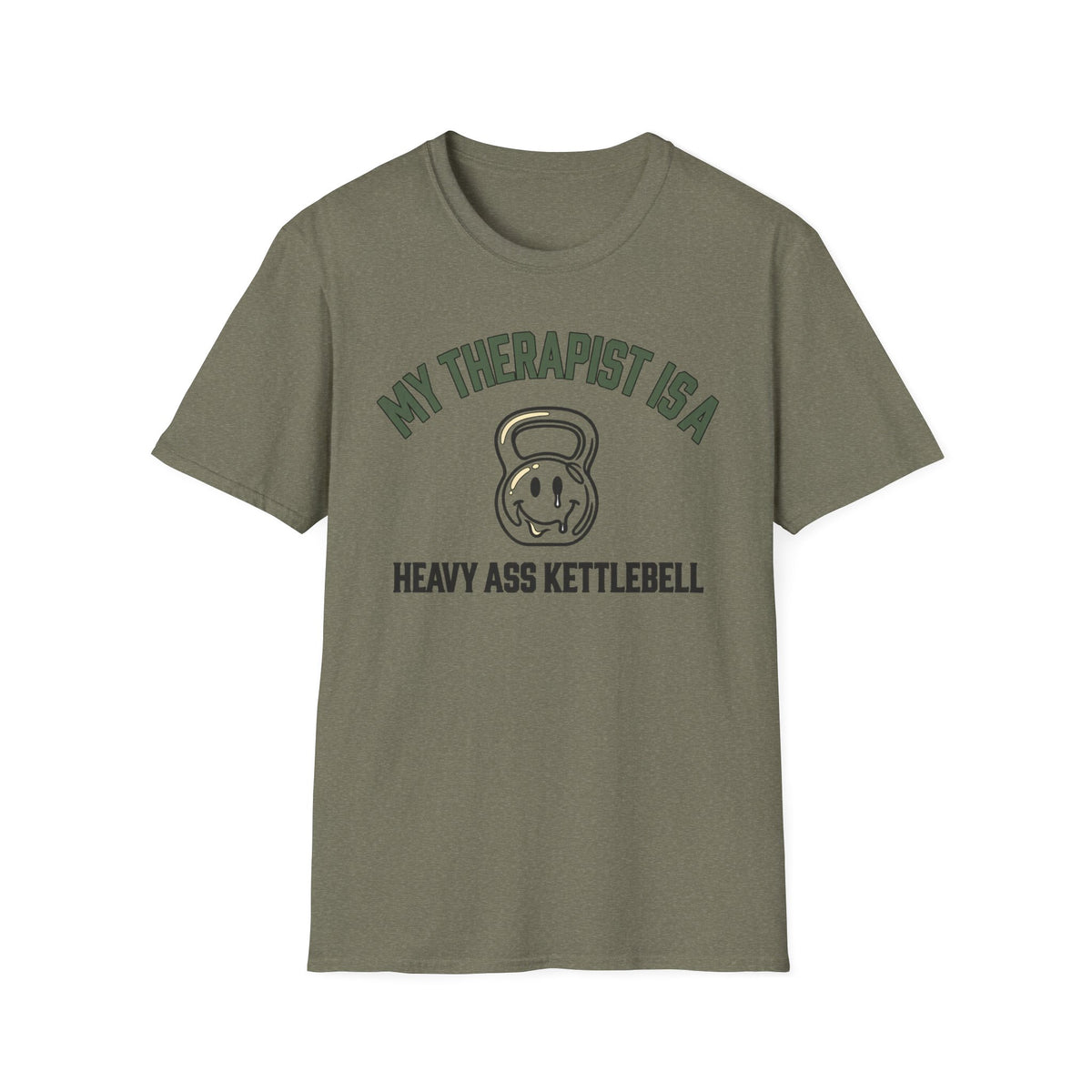 My Therapist Is a Heavy Ass Kettlebell – Melting Smiley Gym T-Shirt