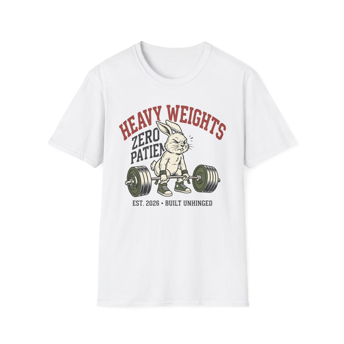 Heavy Weights. Zero Patience. – Vintage Weightlifting Rabbit T-Shirt
