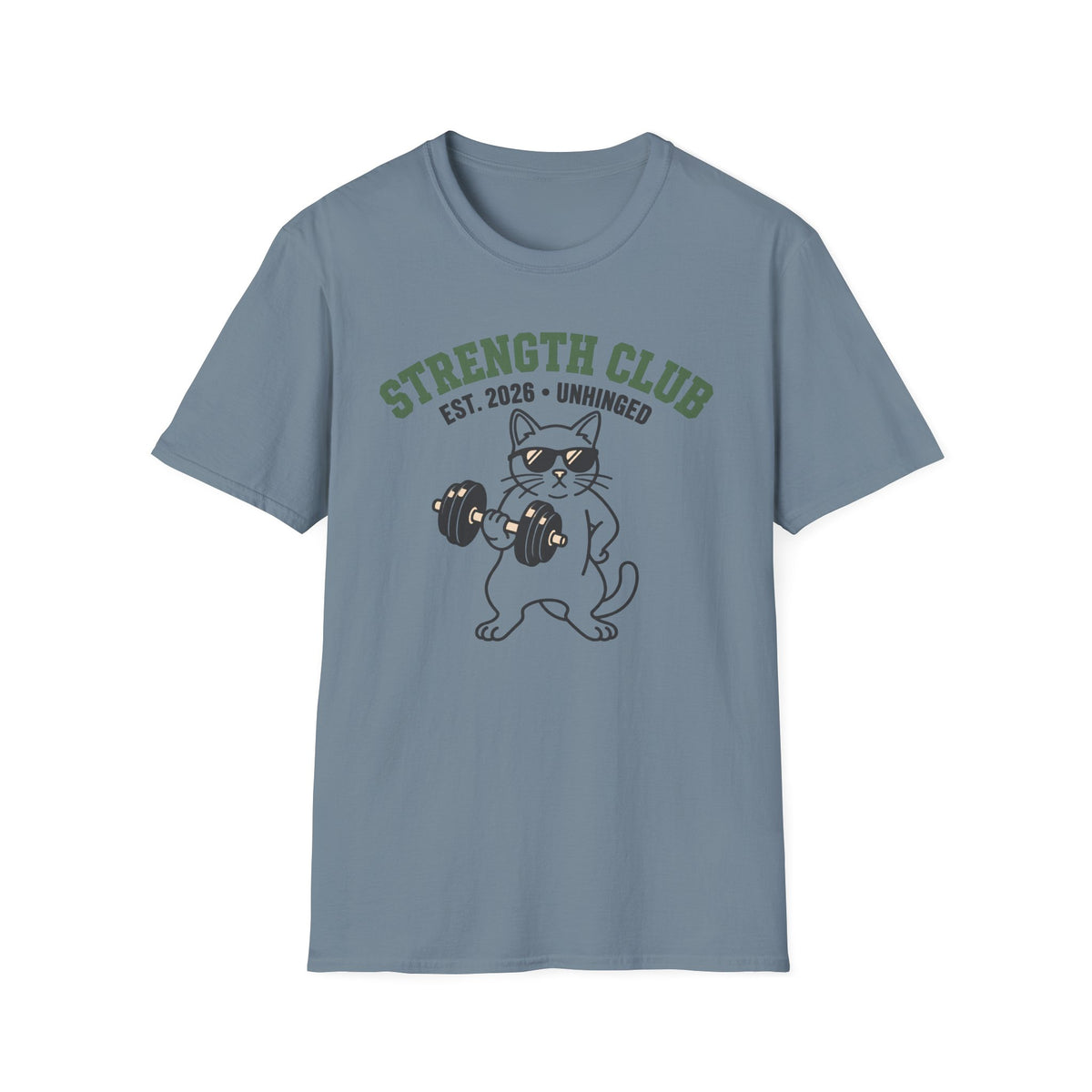 Strength Club, Unhinged – Vintage Dumbbell Cat Gym T-Shirt