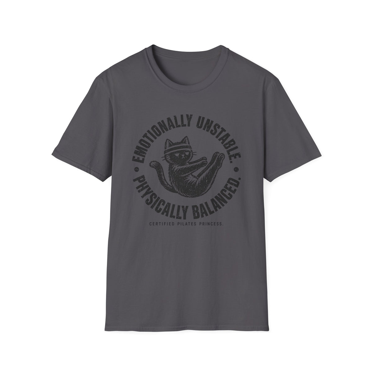 Emotionally Unstable. Physically Balanced. – Vintage Illustrated Pilates Cat T-Shirt