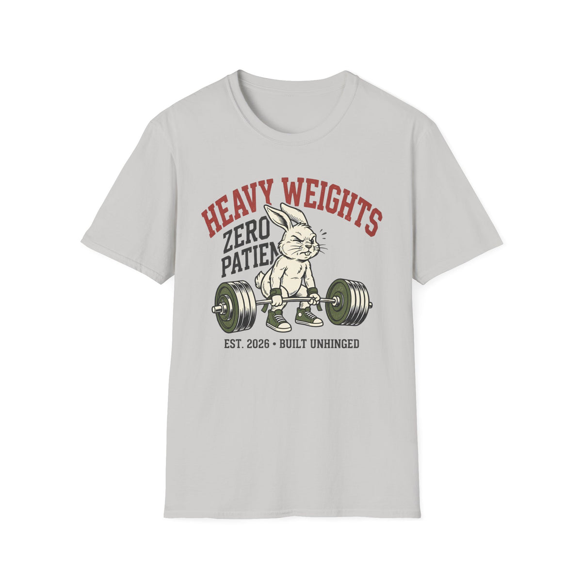 Heavy Weights. Zero Patience. – Vintage Weightlifting Rabbit T-Shirt