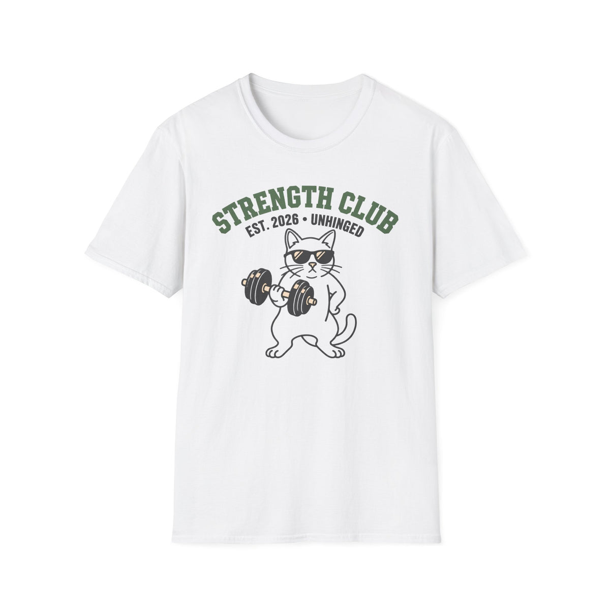 Strength Club, Unhinged – Vintage Dumbbell Cat Gym T-Shirt