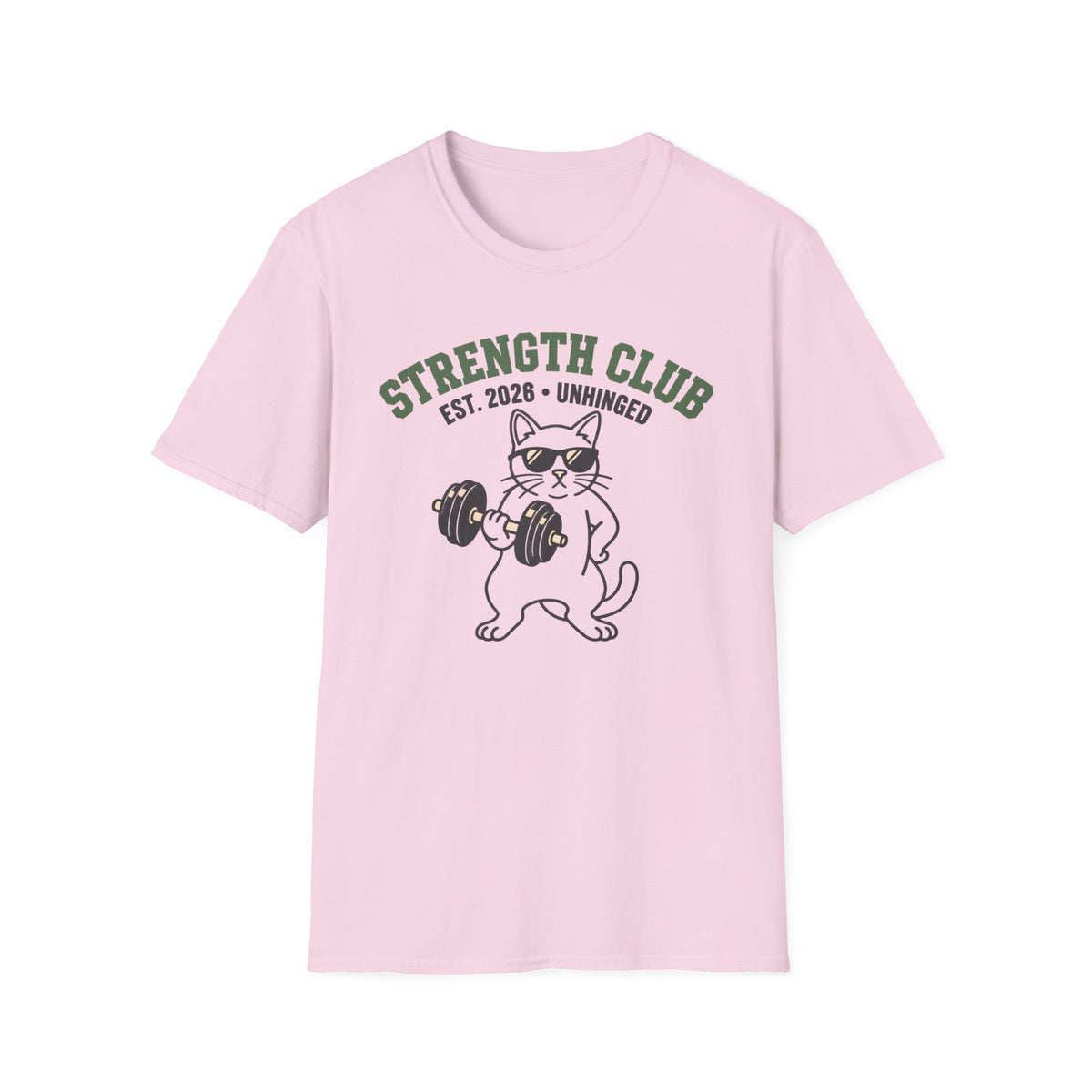 Strength Club, Unhinged – Vintage Dumbbell Cat Gym T-Shirt