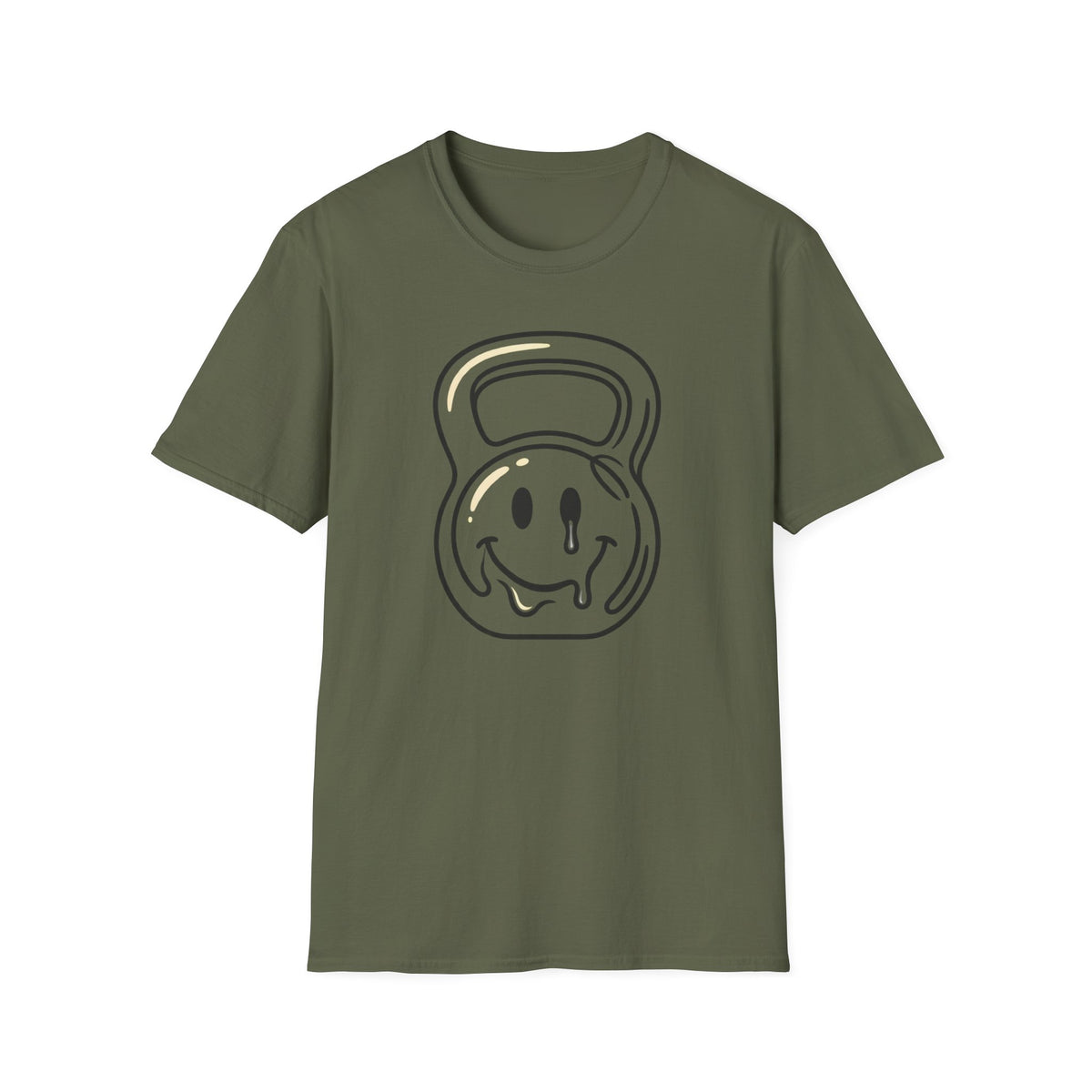 Melting Smiley Kettlebell – Minimalist Gym T-Shirt