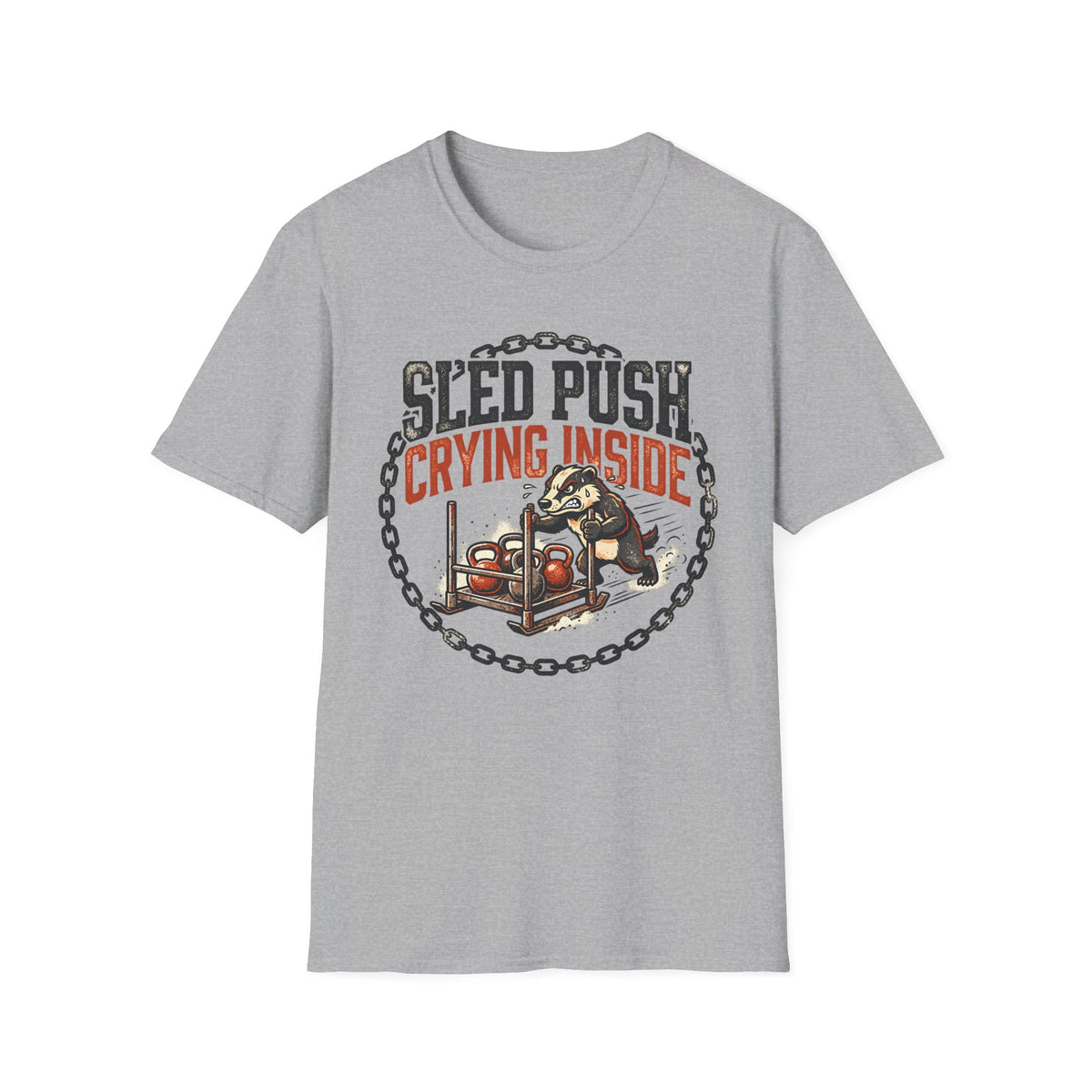 Sled Push, Crying Inside – Vintage Badger Gym T-Shirt