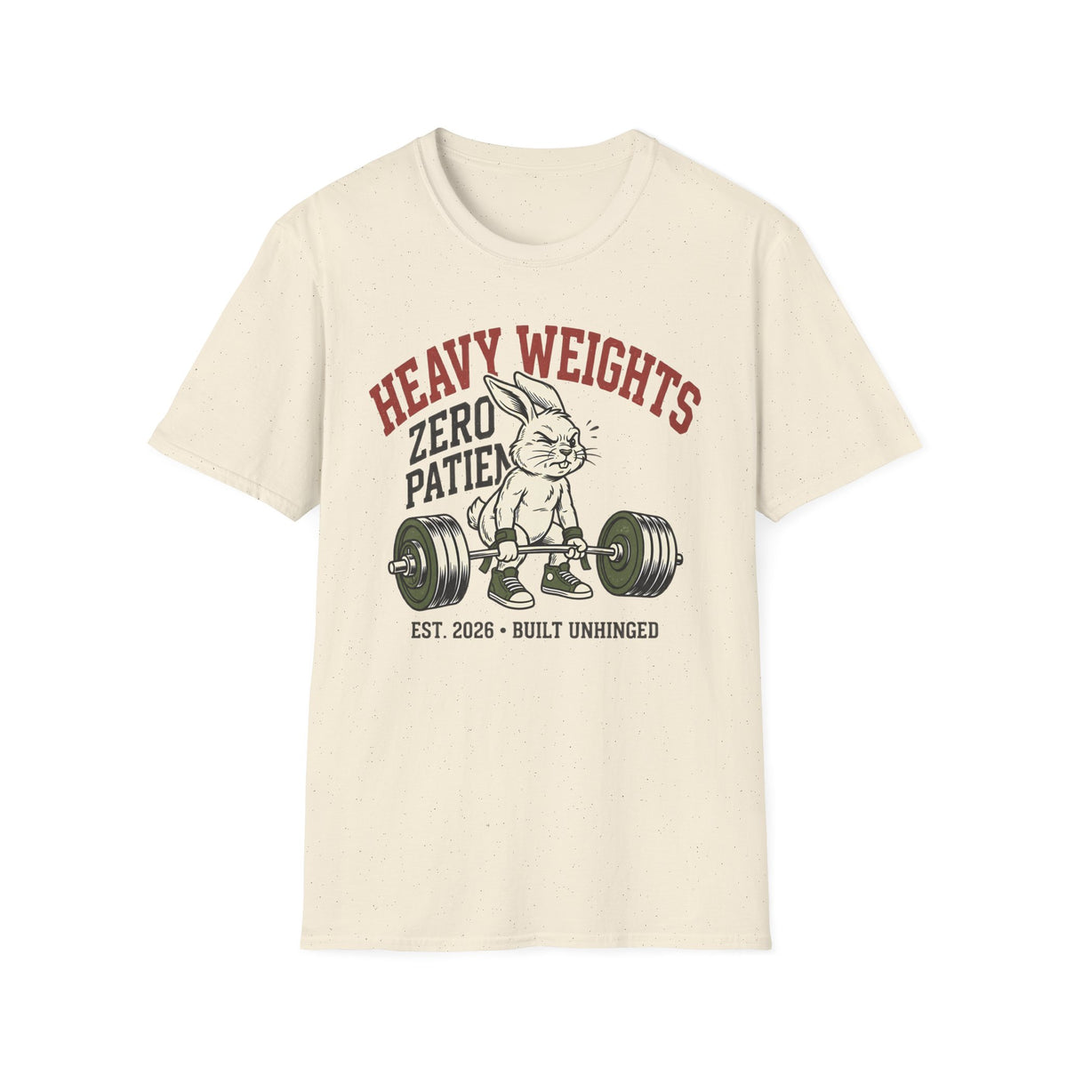 Heavy Weights. Zero Patience. – Vintage Weightlifting Rabbit T-Shirt
