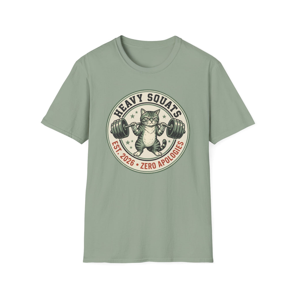 Heavy Squats, Zero Apologies – Vintage Weightlifting Cat Gym T-Shirt
