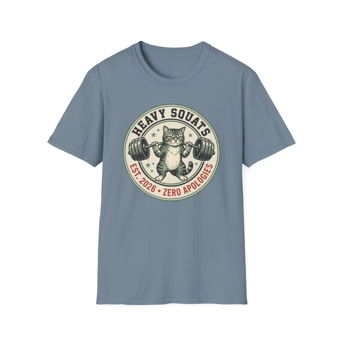 Heavy Squats, Zero Apologies – Vintage Weightlifting Cat Gym T-Shirt