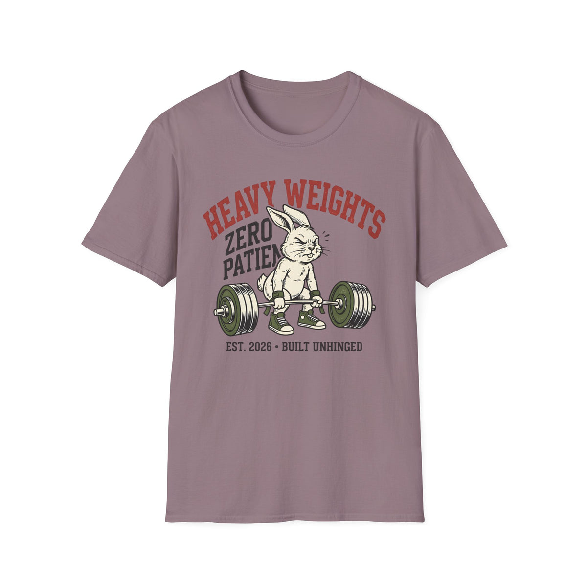 Heavy Weights. Zero Patience. – Vintage Weightlifting Rabbit T-Shirt