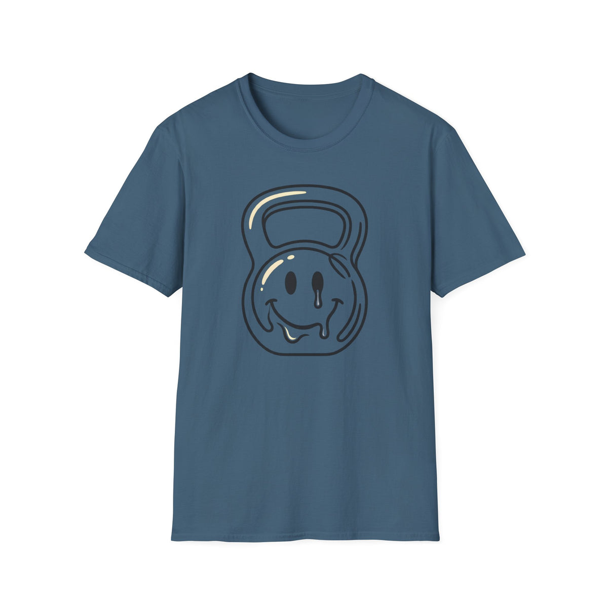 Melting Smiley Kettlebell – Minimalist Gym T-Shirt