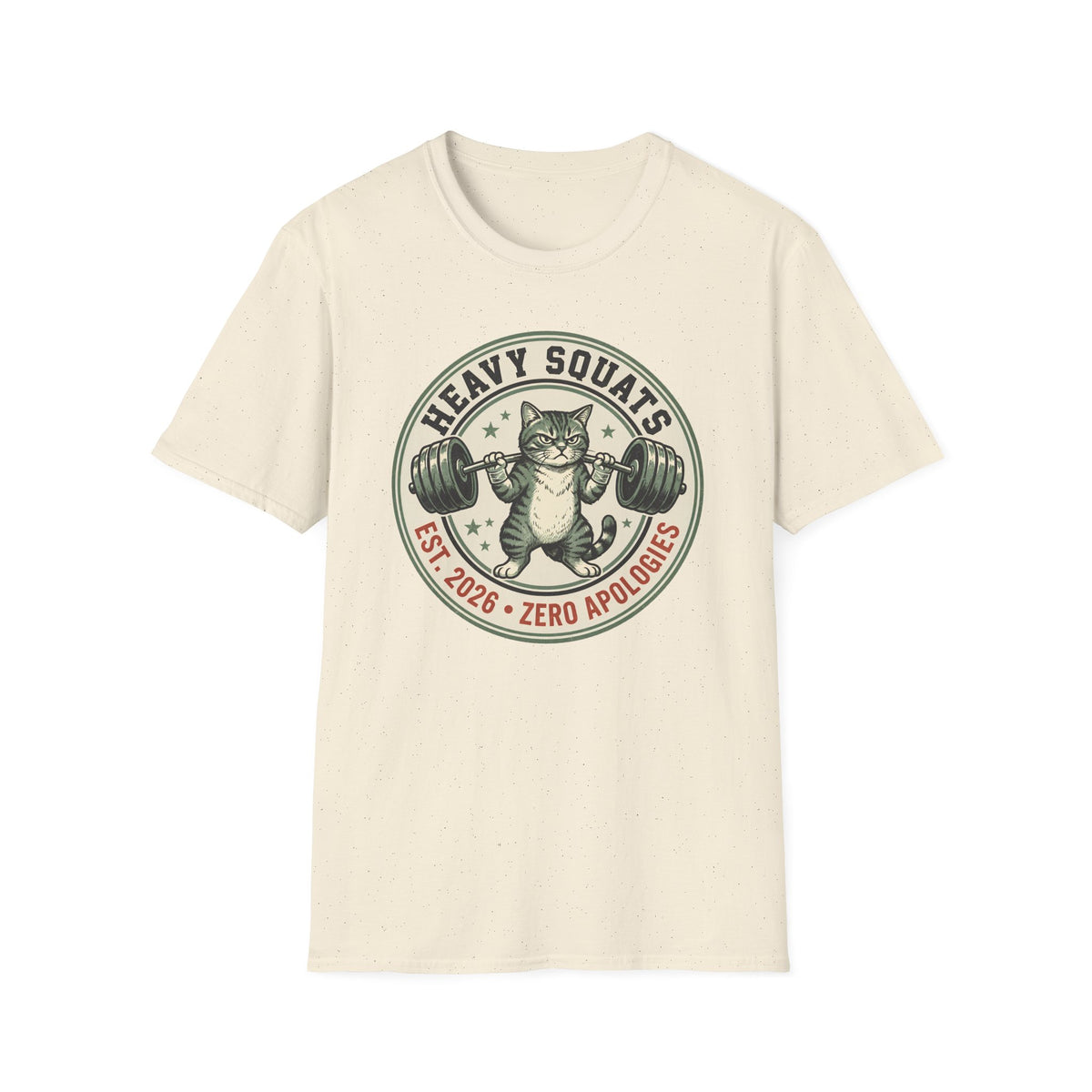 Heavy Squats, Zero Apologies – Vintage Weightlifting Cat Gym T-Shirt