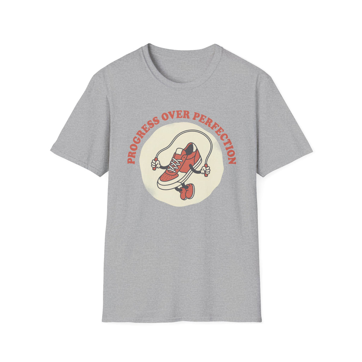 Progress Over Perfection – Retro Jump Rope Sneaker T-Shirt