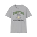 Heavy Lifting Is Cheaper Than Therapy – Melting Smiley Kettlebell T-Shirt