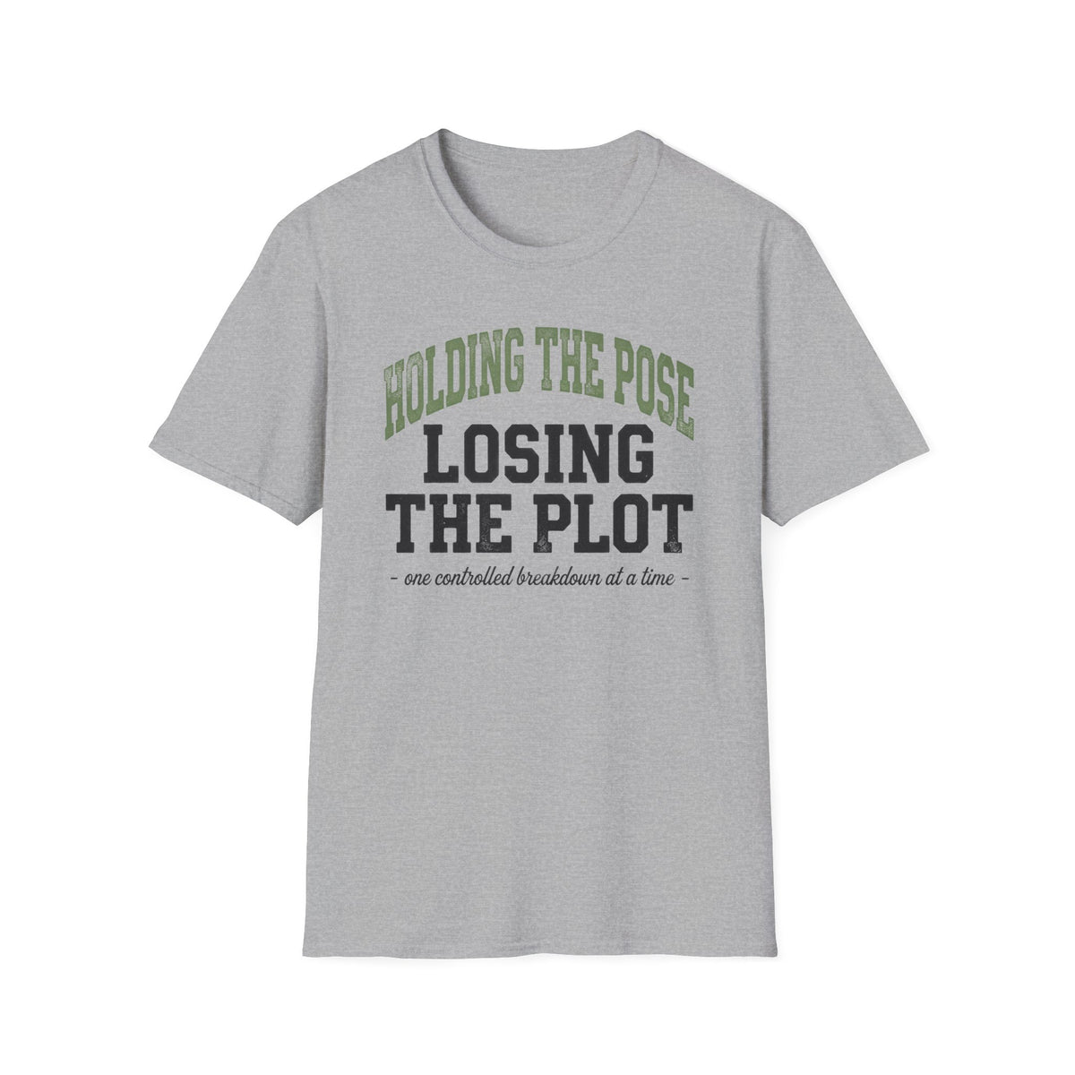 Holding the Pose, Losing the Plot – Vintage Typography Yoga T-Shirt
