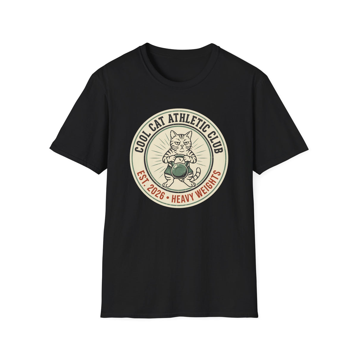 Cool Cat Athletic Club – Vintage Kettlebell Cat Gym T-Shirt