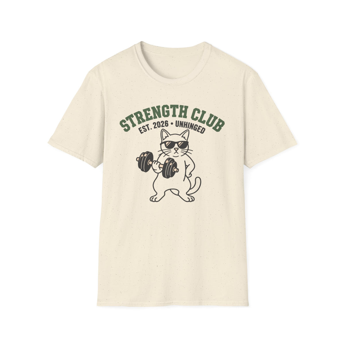 Strength Club, Unhinged – Vintage Dumbbell Cat Gym T-Shirt