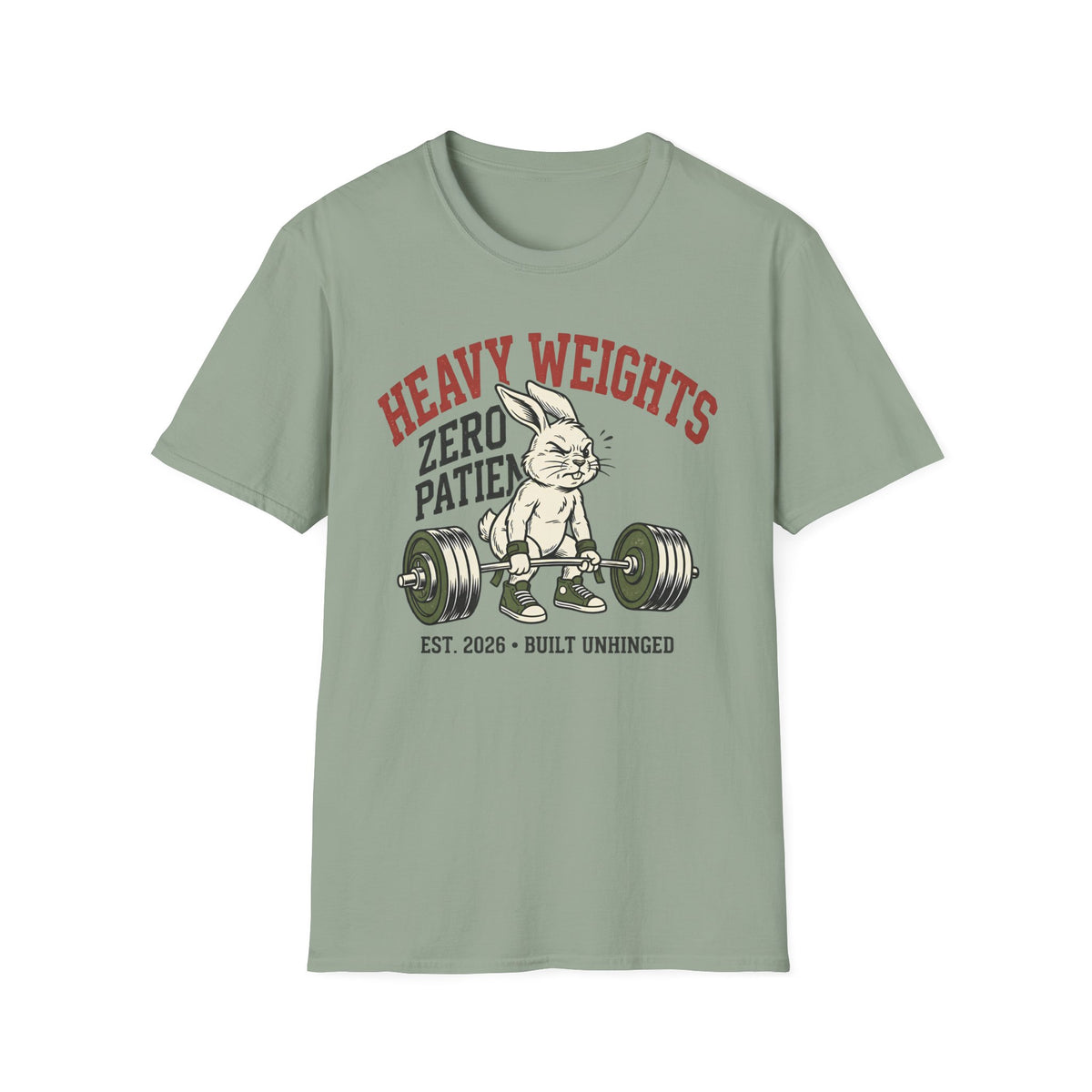 Heavy Weights. Zero Patience. – Vintage Weightlifting Rabbit T-Shirt