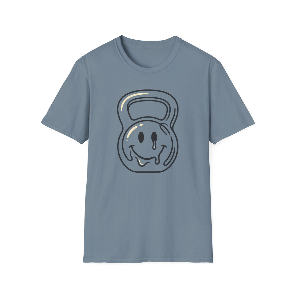 Melting Smiley Kettlebell – Minimalist Gym T-Shirt